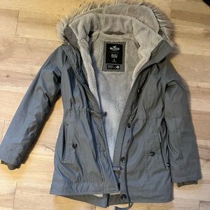 Grey Hollister coat with hoodie further